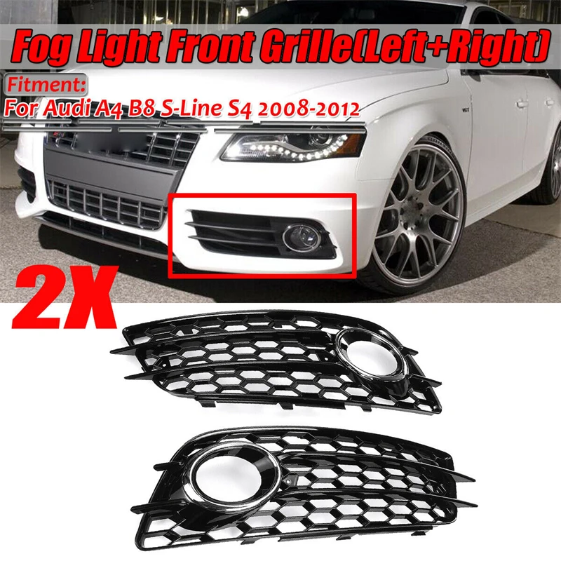 Front Bumper Fog Light Grille Honeycomb Fog Lamp Cover Grill For Audi A4 B8 S-Lines S4 Bumper 2008-2012 8K0807681C 8K0807682C