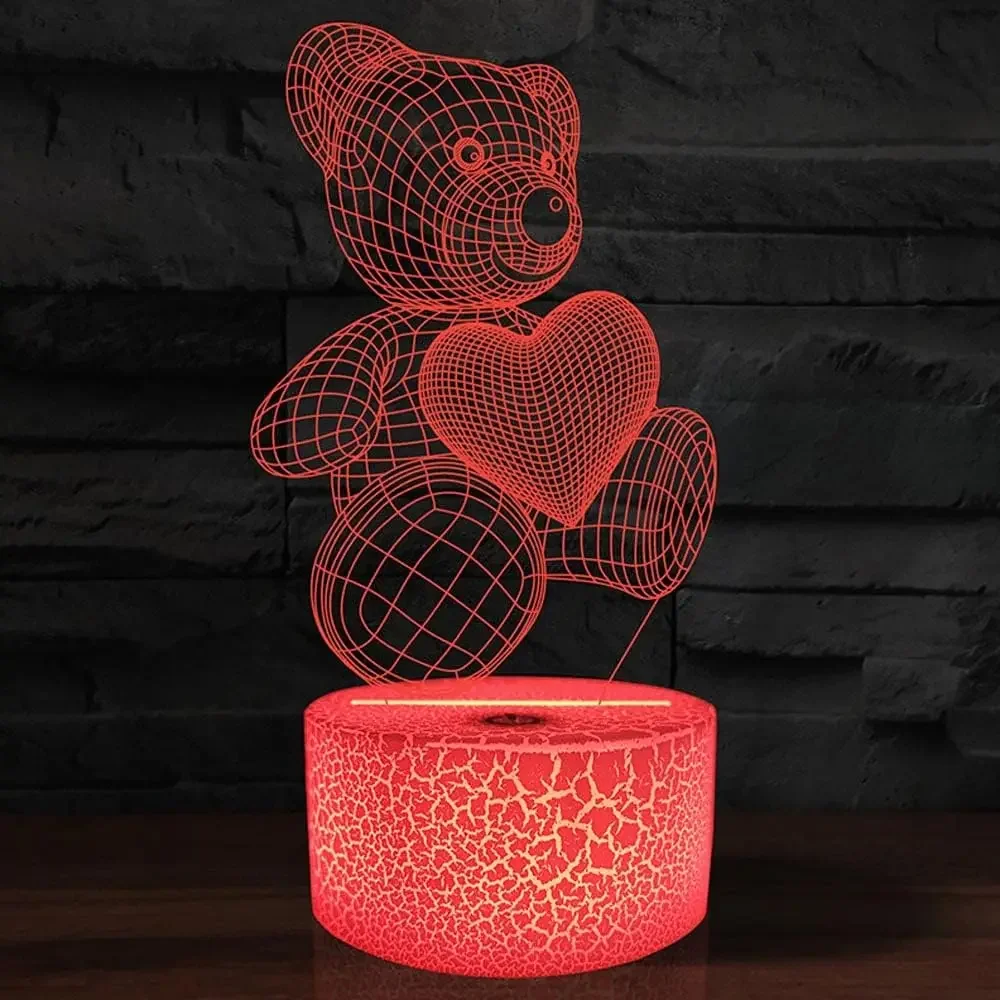 16 Colors Night Light 3D Illusion Teddy Bear Children\'s LED Light Romantic Color Changing light  Valentine\'s Christmas Day Gift