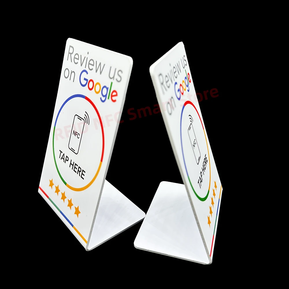 13.56Mhz programmable Google Review Card NFC station table NFC Google Reviews display bending card standing brand bracket