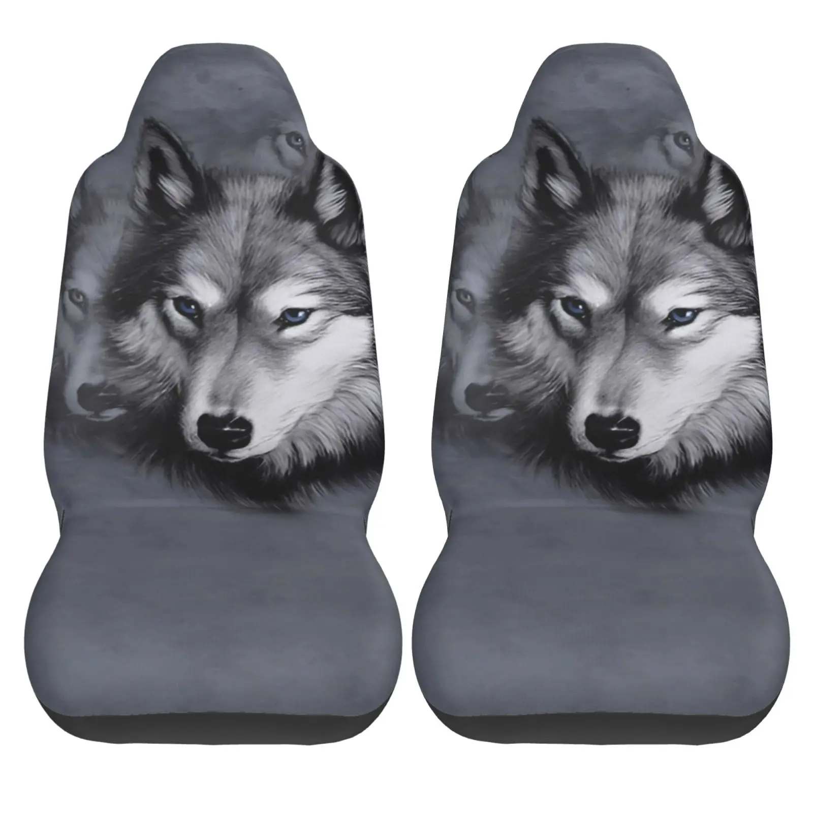 Animal Series Wolf Print Car Seat Cover Seat Cover Anti Fouling and Convenient Protective Cover Unique Style 2PCS Universal Type