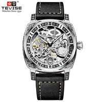 2025 Fashion Tevise Brand Leisure Men's Genuine Leather Stainless Steel Case Automatic Mechanical Three-dimensional Relief Watch