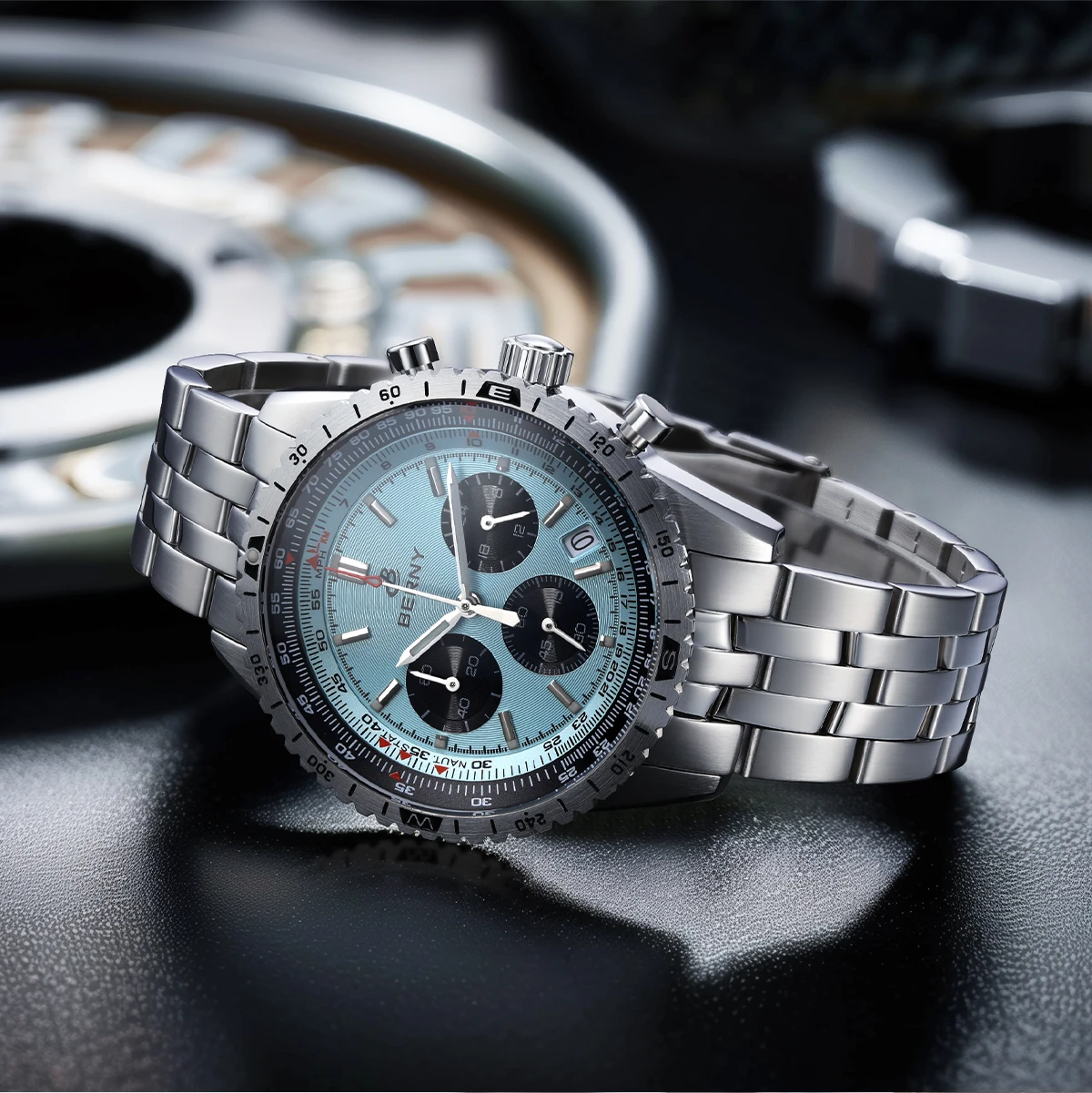 BERNY Chronograph-Uhren für Herren, Luftfahrt-Multifunktions-Quarz-Herrenuhr, Datum, Saphirglas, superleuchtende Luxus-Armbanduhr – Detail 21