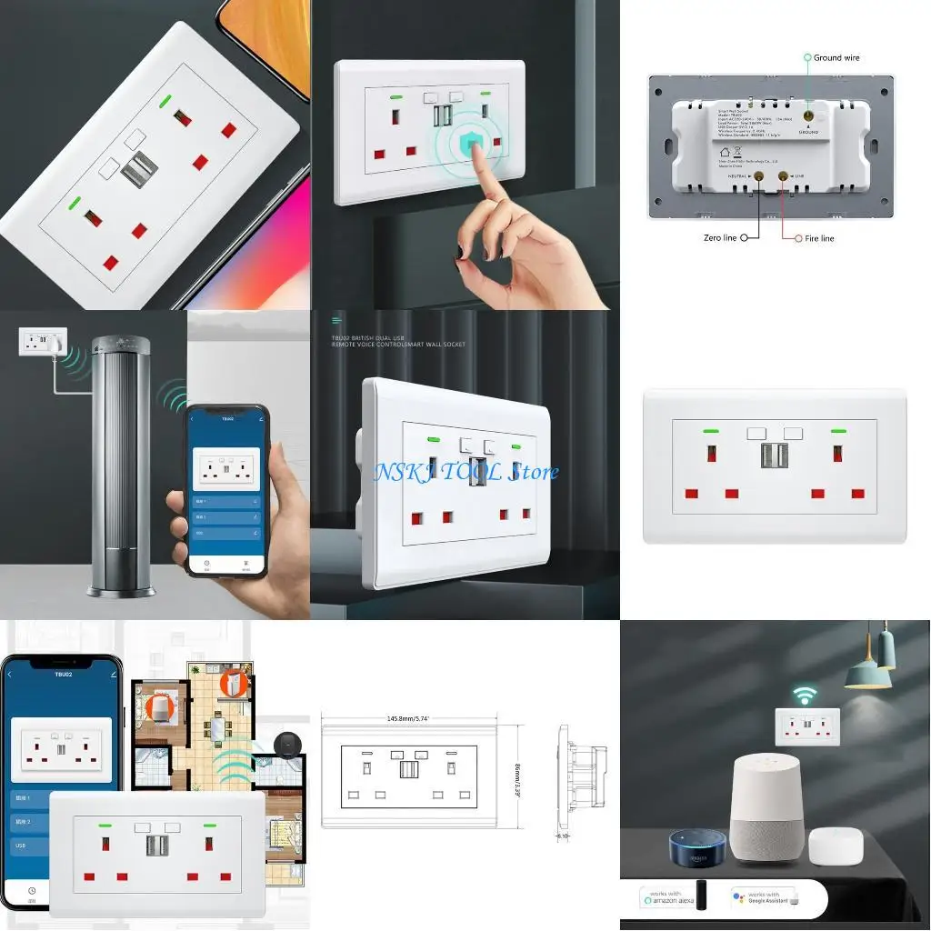 

L8RC WiFi Wall Outlet 13A Divided Control 2 in Wall Socket USB