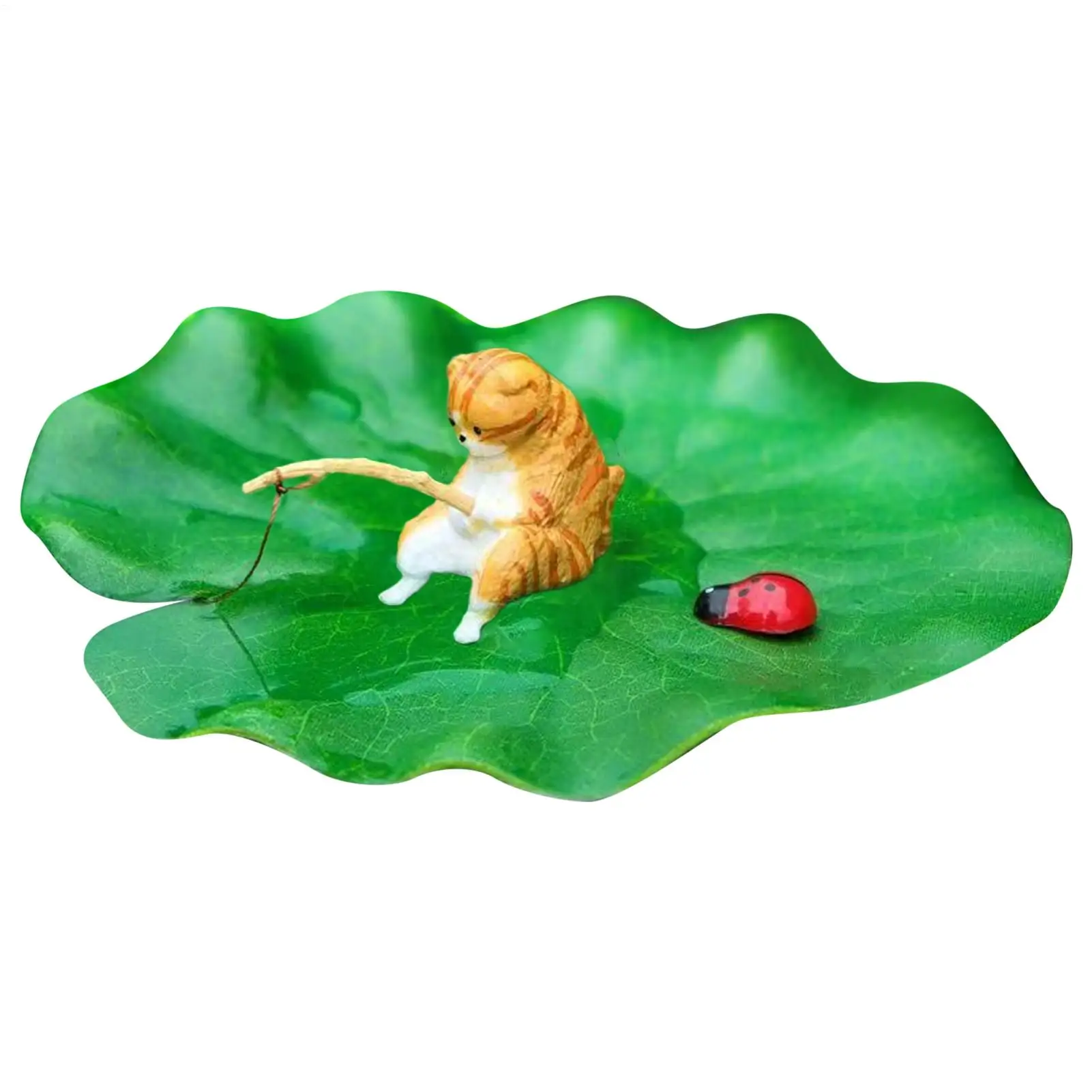Katze beim Angeln auf schwimmendem Seerad, Katzen-Aquarium-Dekorationsmodell, Betta-Fischbecken-Dekorationsmodell für Gartenteich und Fischbecken – Detail 3
