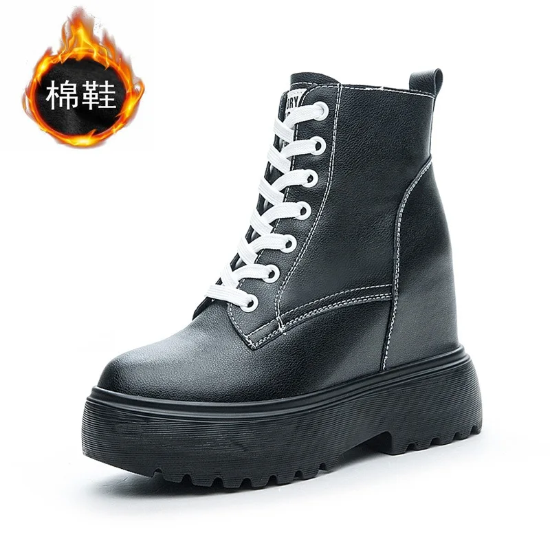 Fujin 11cm Platform Wedge Hiden Heel Women Casual Boots Spring Autumn Warm Fur Winter Shoes Booties Motorcycle Female Punk