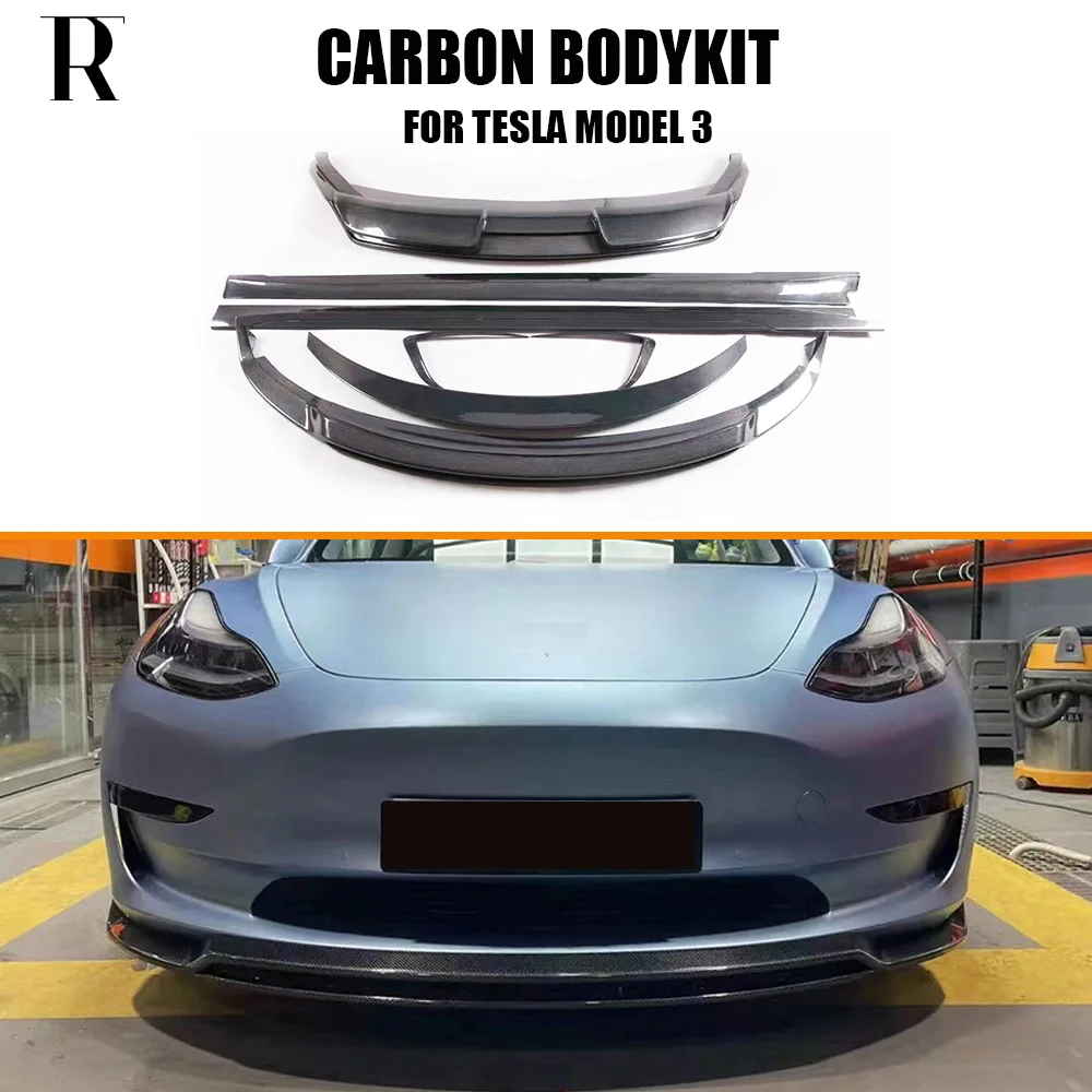 

Carbon Fiber Bodykit Front Lip Rear Diffuser Side Skirt Spoiler for Tesla Model 3 Sedan 2017 UP Car Styling Body Kit