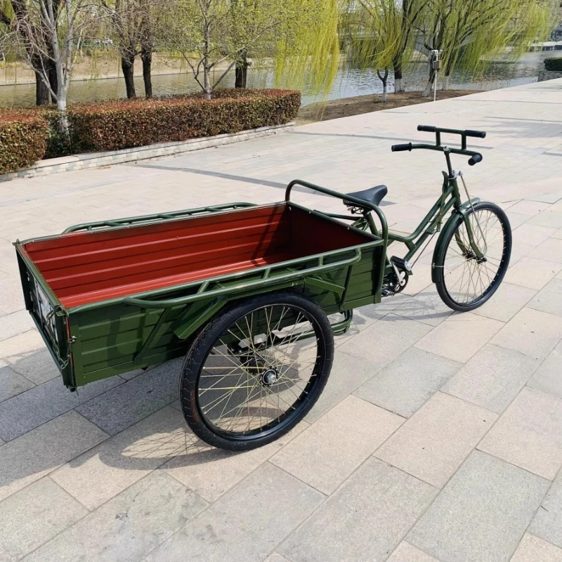 

Casual and comfortable old-fashioned tricycle pulling cargo load bold large manual three wheels