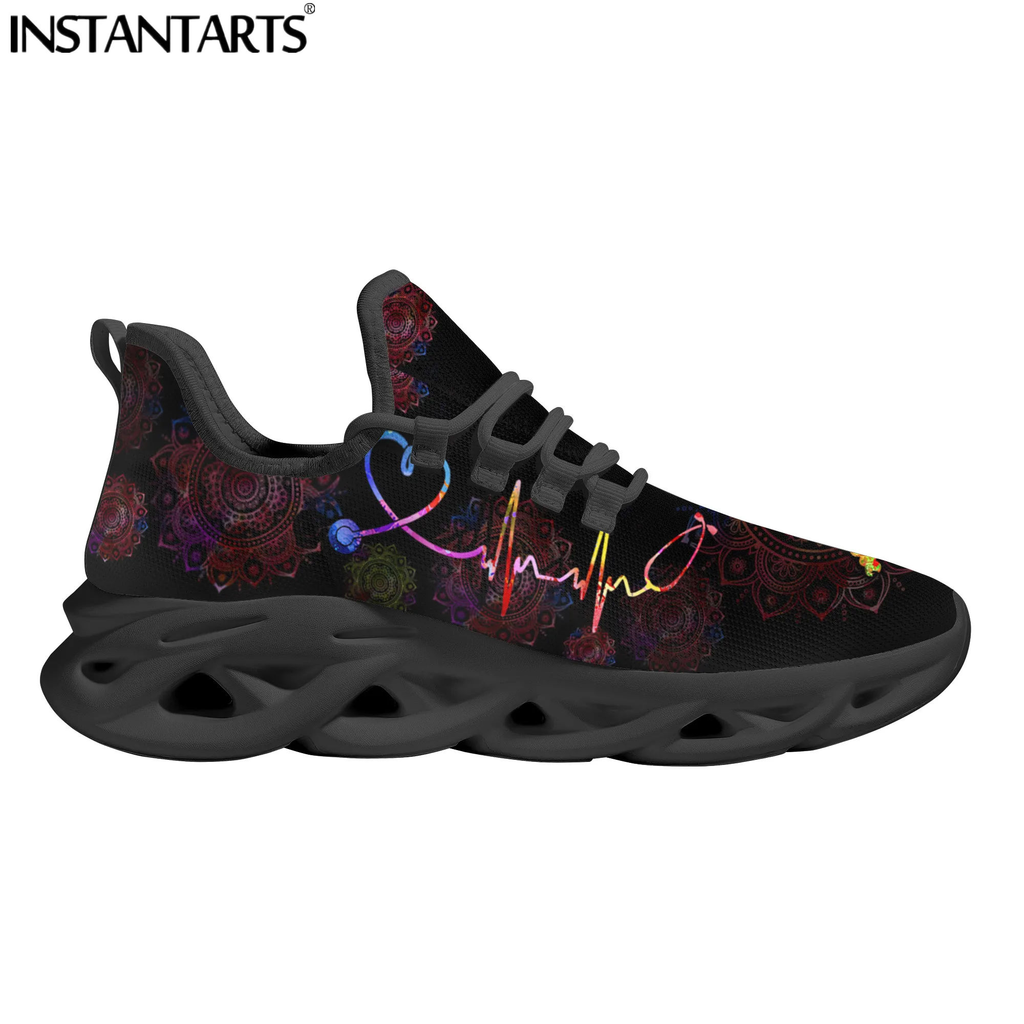 INSTANTARTS Mandala Nursing Shoes for Women Spring Autumn Ladies Chunky Sneakers EMT Paramedic Large Size Platform Sports Shoes
