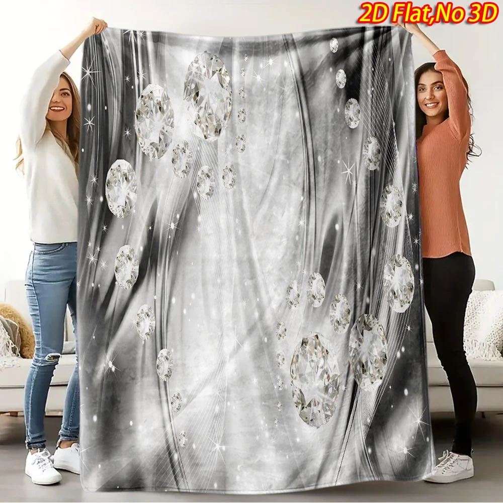 1pc 2D Flat Printing Spring & Summer New Arrival Sparkling Diamond Theme Digital Print Blanket, Suitable for All Seasons, Casual