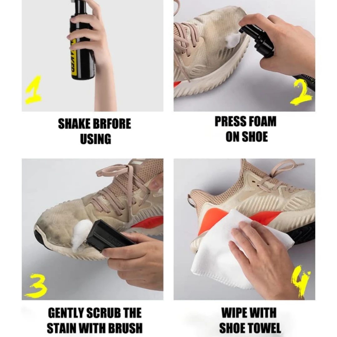 Limpiador de zapatillas de espuma sin agua, 150ML, cepillo para zapatos, traje de espuma para limpieza en seco, paño limpiador para zapatos, trabajo en bota de gamuza para zapatos blancos