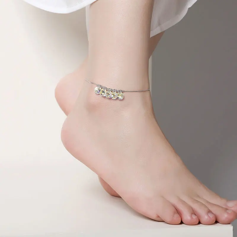 s925-silver-crystal-women's-ankle-chain-tassel-personality-simple-fashion-jewelry-original-design-luxury-sweet-korean-style
