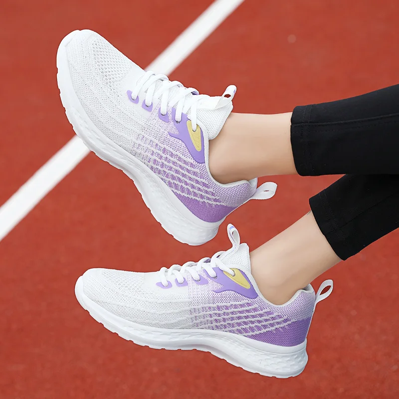 

Ladies' Four-season Style Multi-color Gradient Low-top Soft Sole Springback Breathable Flying Mesh Flat Light Sports Shoes