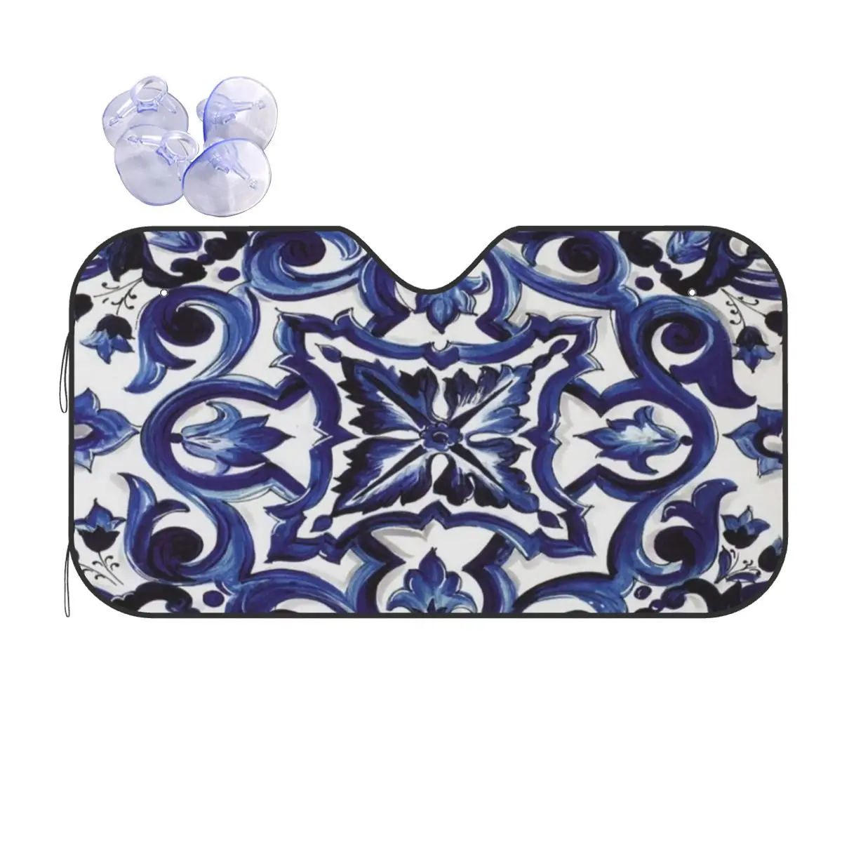 

Blue Ornate Floral Mediterranean Sicilian Tile Sunshade Windscreen Car Front Windshield Window Sun Visor Accessories Covers