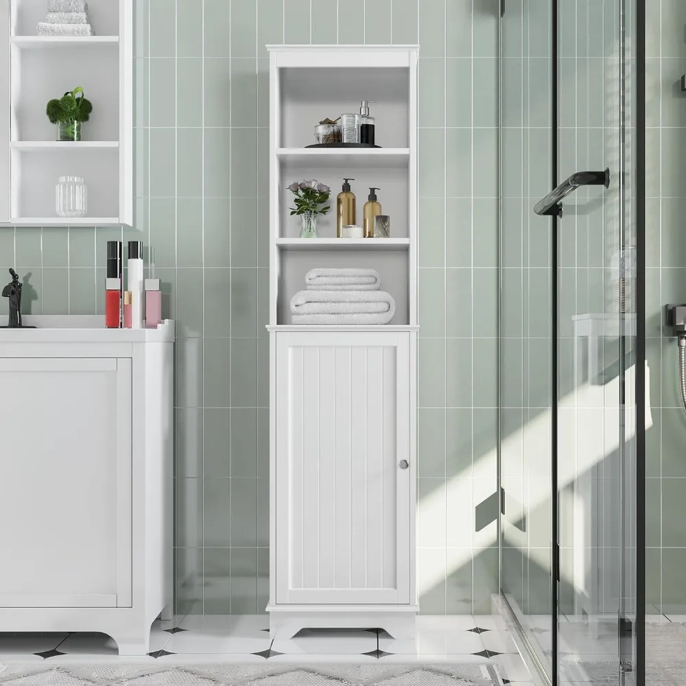 

Floor Standing Storage Cabinet for Bathroom, White Organizer, 3 Shelves and Door, Single Cabinet, Use for Bedroom