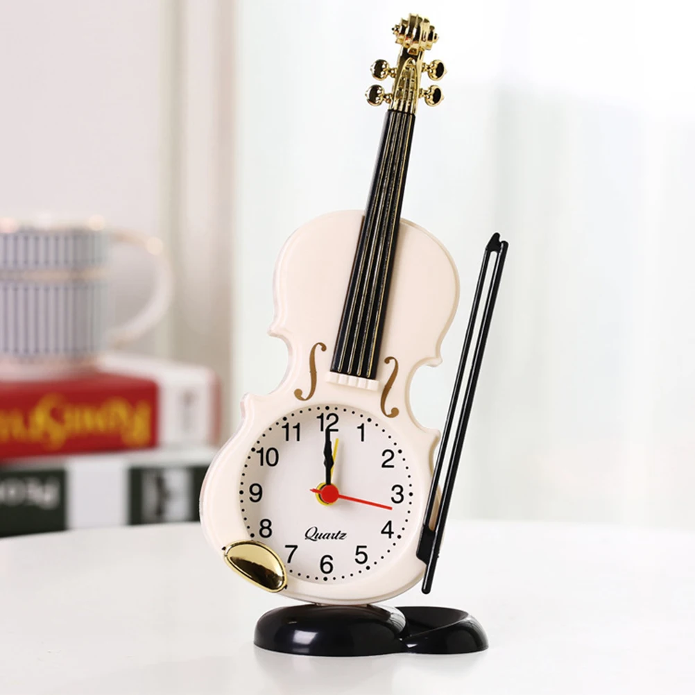 

2pcs Simulation Violin Clocks Desktop Alarm Clocks Bedside Decorative Clock Morning Wake-up Devices without White and Re