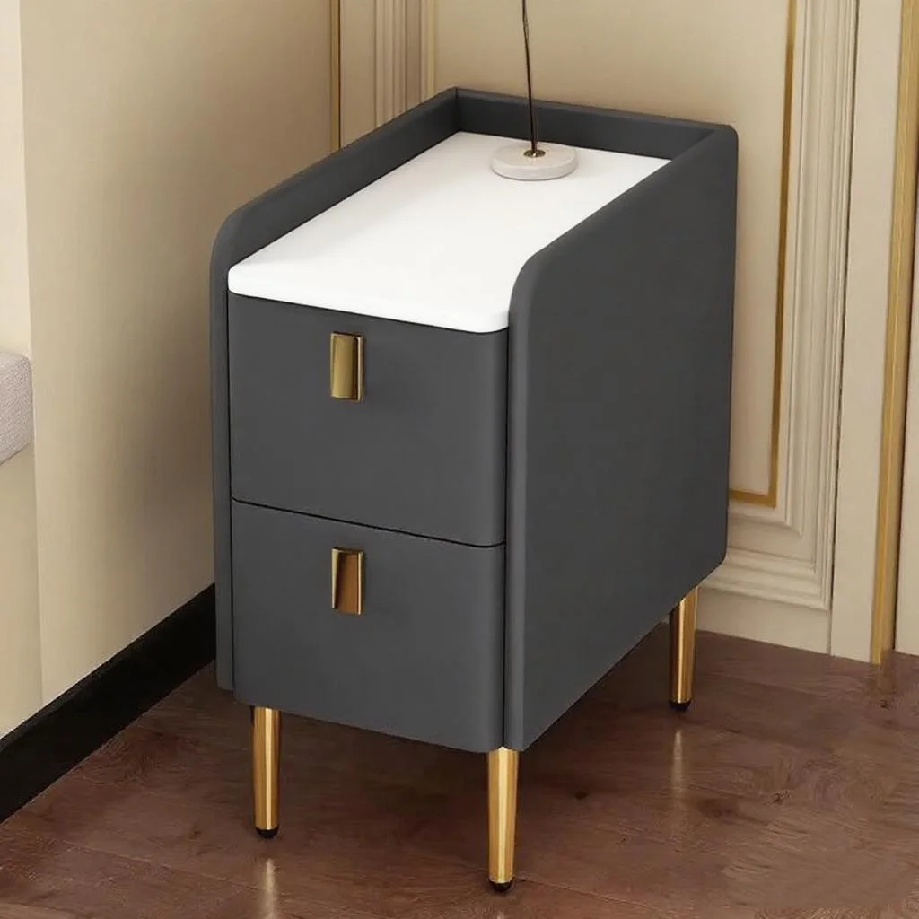 

Прикроватная тумбочка из искусственной кожи с 2 ящиками, в скандинавском стиле, из массива дерева, мини-шкафчик для хранения вещей в спальне