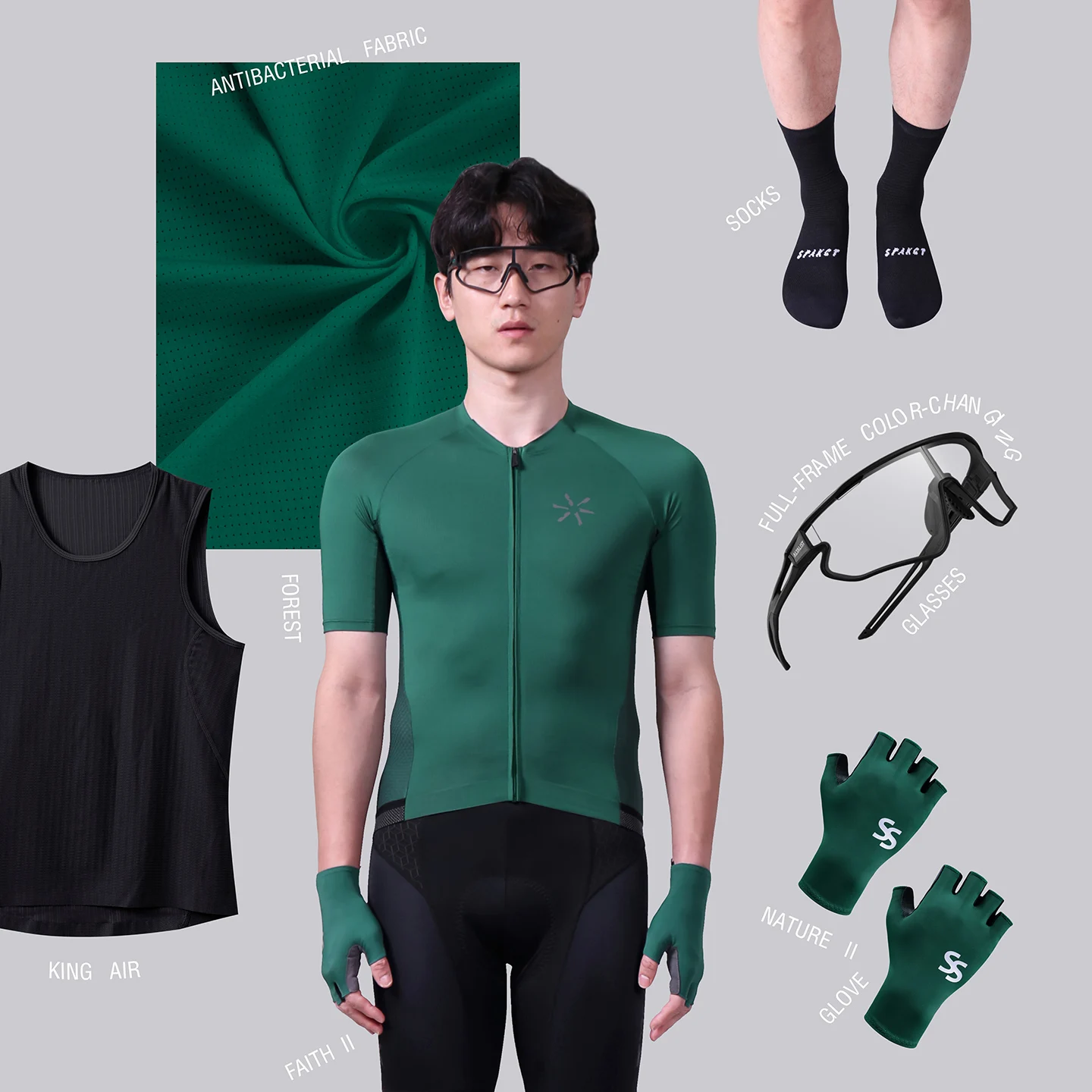 Spakct Mens Summer Breathable Short Sleeve Cycling Tops Solid Color Professional Mountain Road Bike Forest Jersey