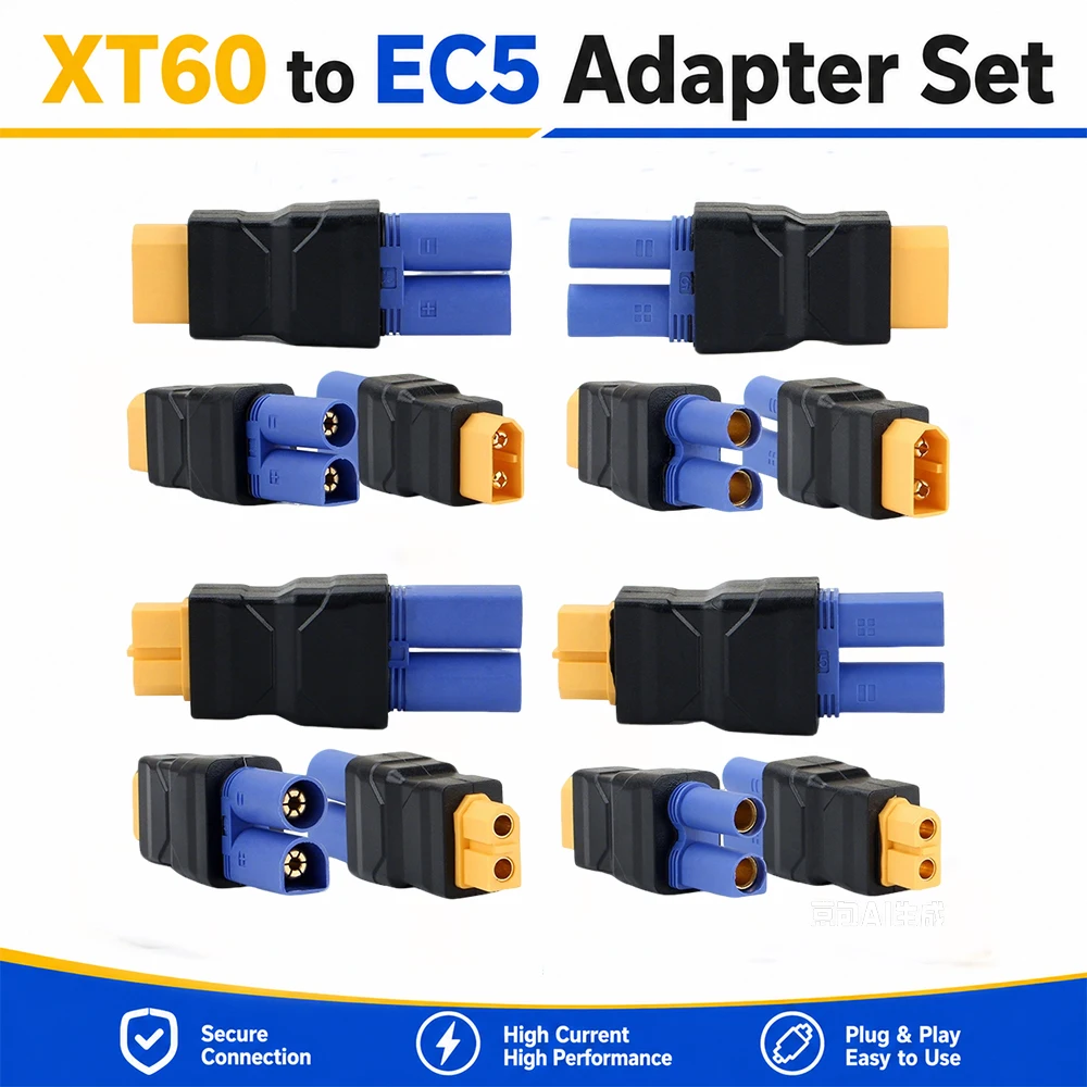1/4PCS XT60 to EC5 Adapter Connectors,Male Female Conversion Connector Plug for RC FPV Lipo Battery Power Parts