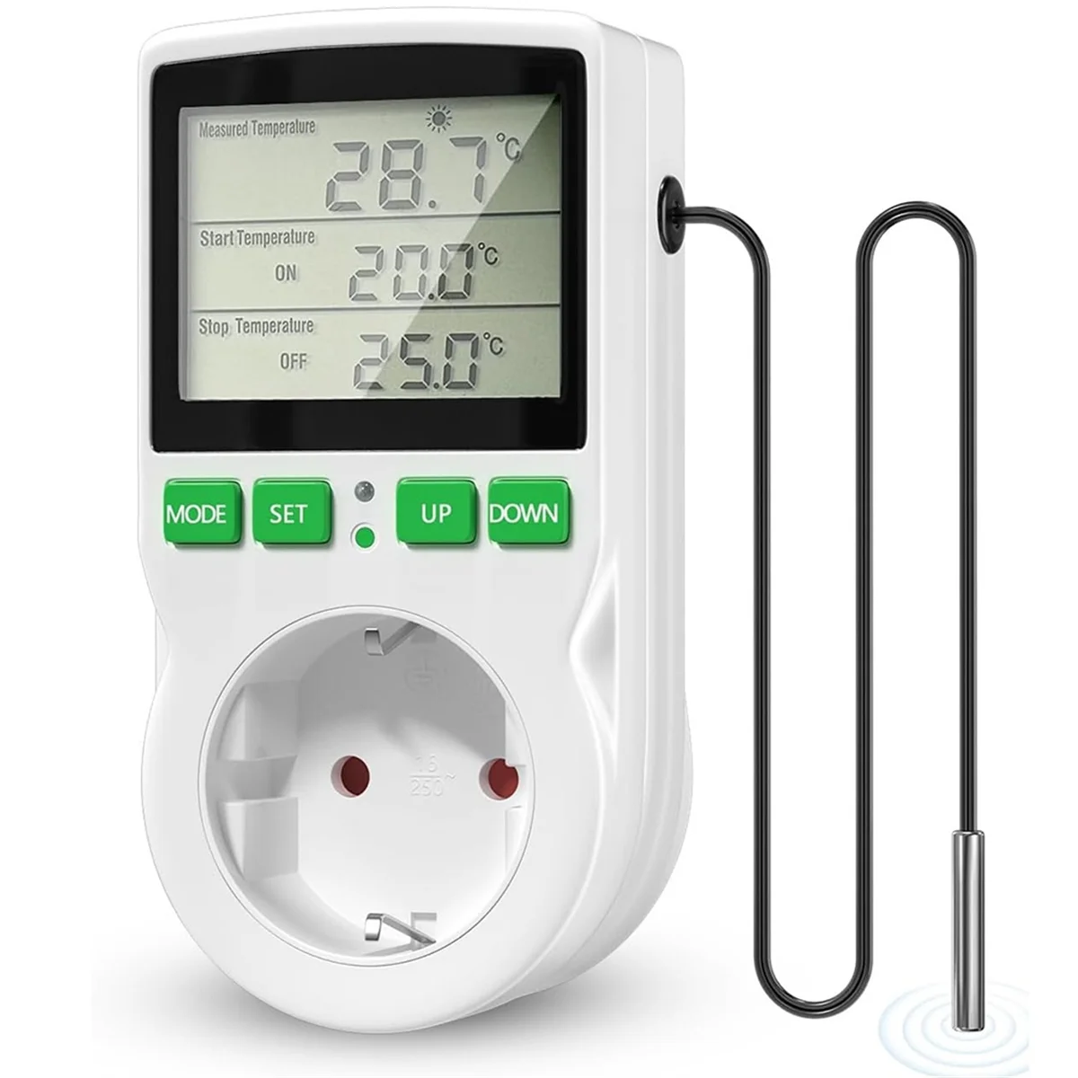 Розетка для термостата BISM, розетка для цифрового регулятора температуры 16A, ЖК-экран, нагрев и охлаждение, термостат для рептилий, вилка европейского стандарта