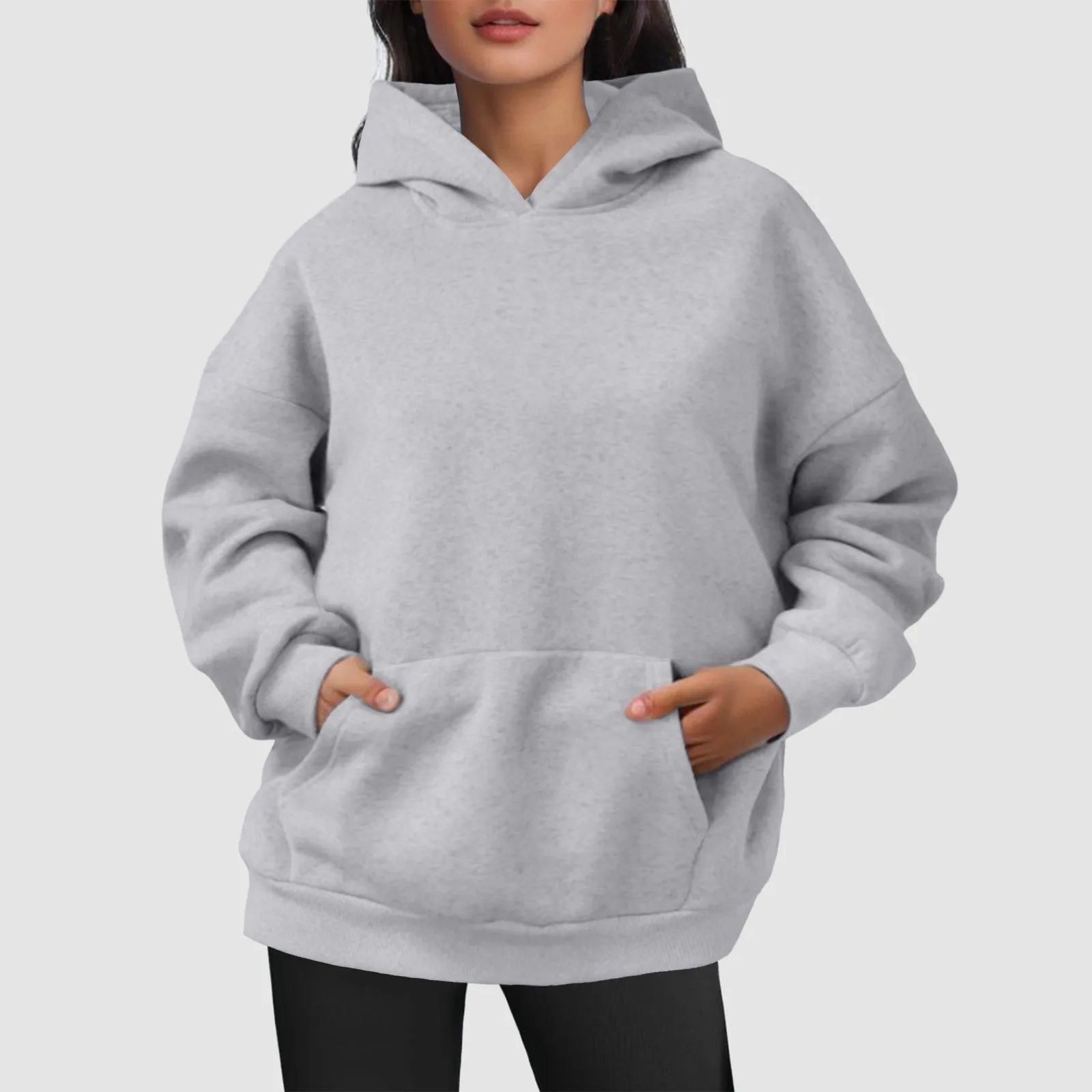 2024 Women Solid Color Soft Sweatshirt Fleece Female Clothes Winter Hooded Ladies Style Type Grey Hoodies White Hoodie Tops