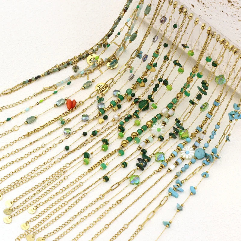 Pedra Natural Pérola Bead String Pulseira para Mulheres, Pingente Artesanal, Aço Inoxidável, Corrente Banhada a Ouro, Jóias Femininas