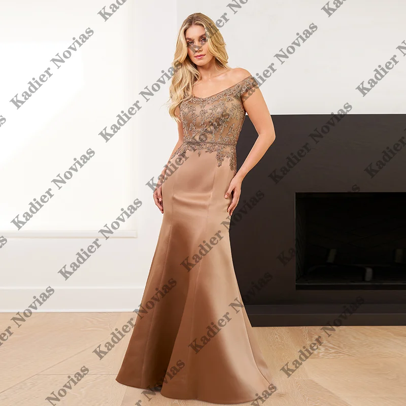 

Light Brown Off Shoulder Mother of the Bride Dresses Robes invitee Mariage Customized Wedding Evening Party Dresses