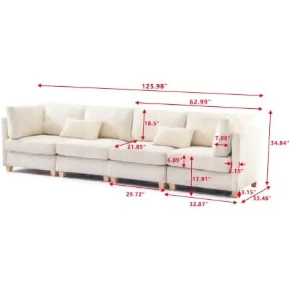 L Shaped Convertible Modular Sectional Sofa with Movable Ottoman Wooden Legs and Thicked Cushions