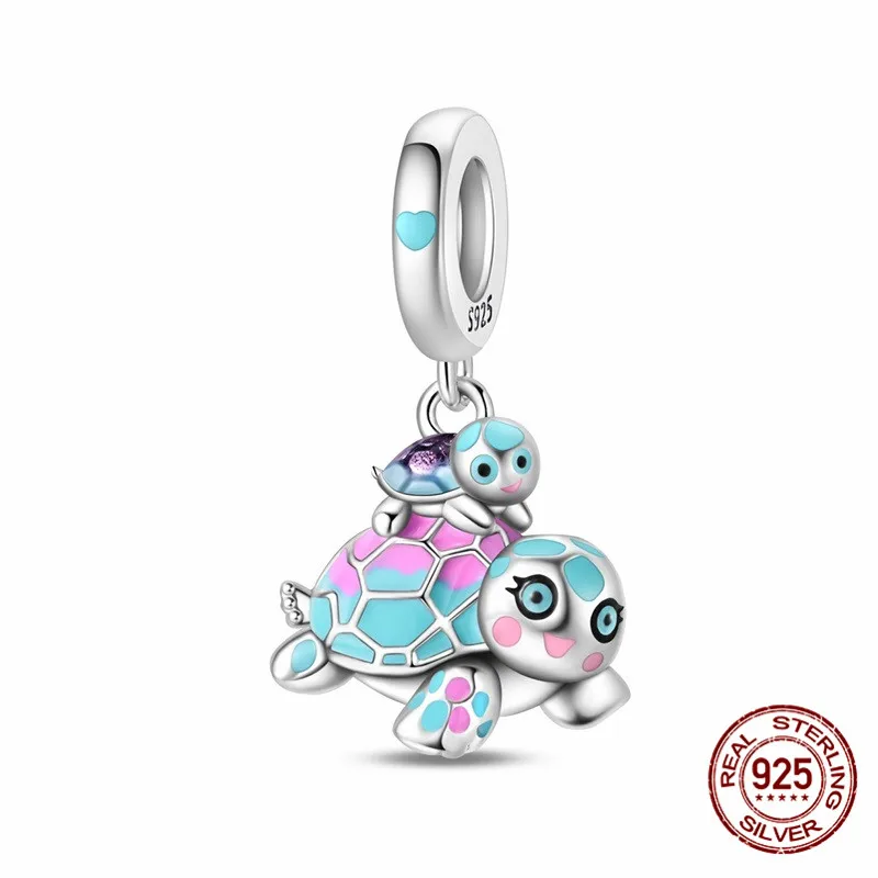 

925 Sterling Silver Colored Turtle Pendant Beads Inlaid with Zircon Paired with an Original Bracelet DIY Womens Jewelry Gift