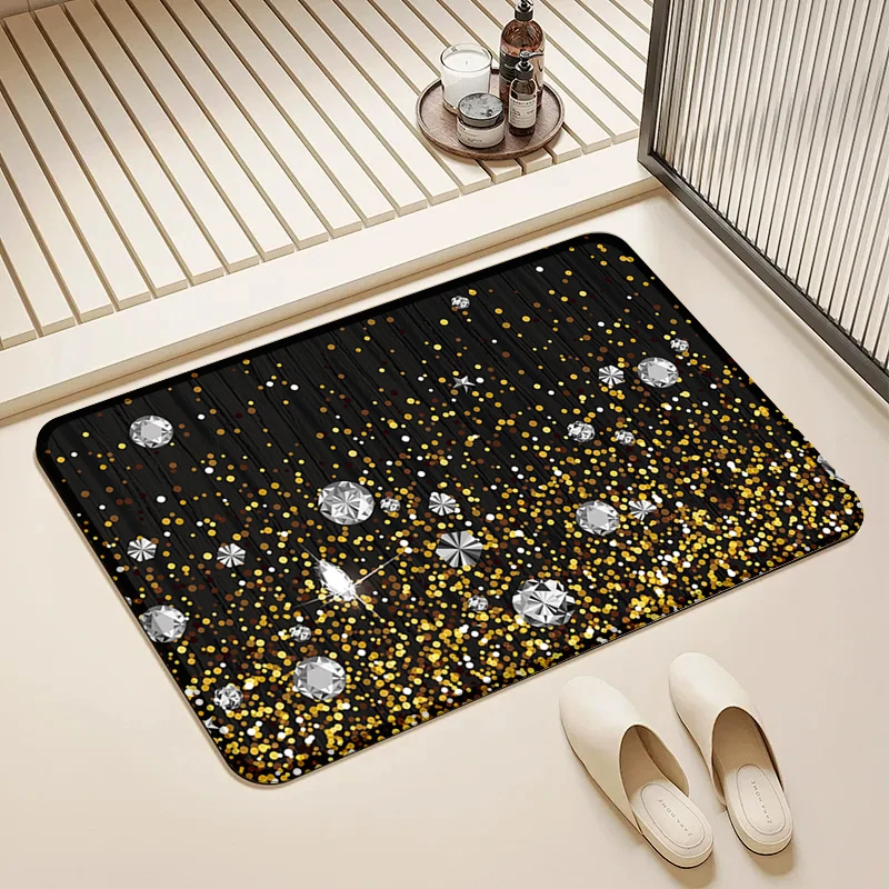 

Black Gold Diamond Glitter Door Mat Non-Slip Soft Floor Rug for Home Decor Bathroom Kitchen