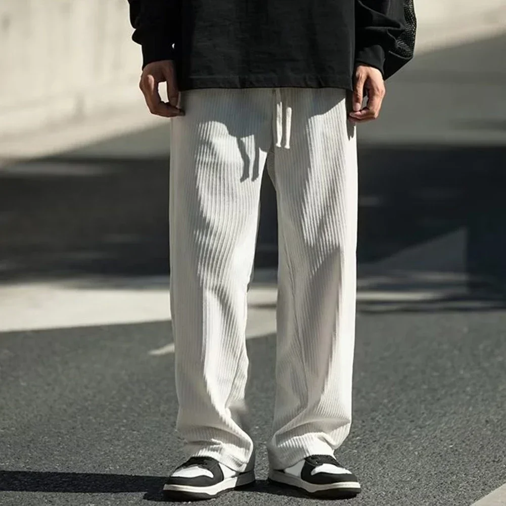 

Men Solid Color Corduroy Draped Loose Fit Straight Pants Fashion Casual Trousers