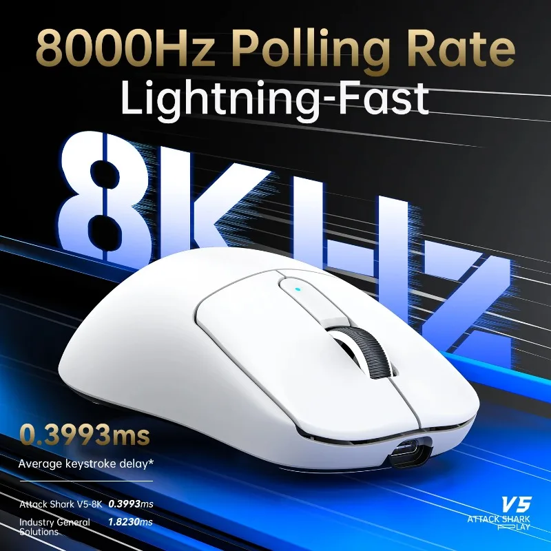 ATTACK SHARK V5 Wireless Gaming Mouse 3-Mode Ultra-Lightweight PAW3950MAX 8KHz Polling Rate For PC Gamer Accessories Gift