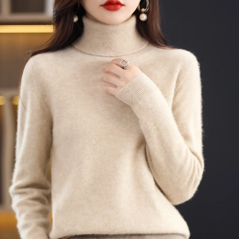 Hot Sale Women Pullover 100% Pure Cashmere Sweater Autumn Winter Long Sleeeve Basic For Female Turtleneck Soft Shirt S-XXL