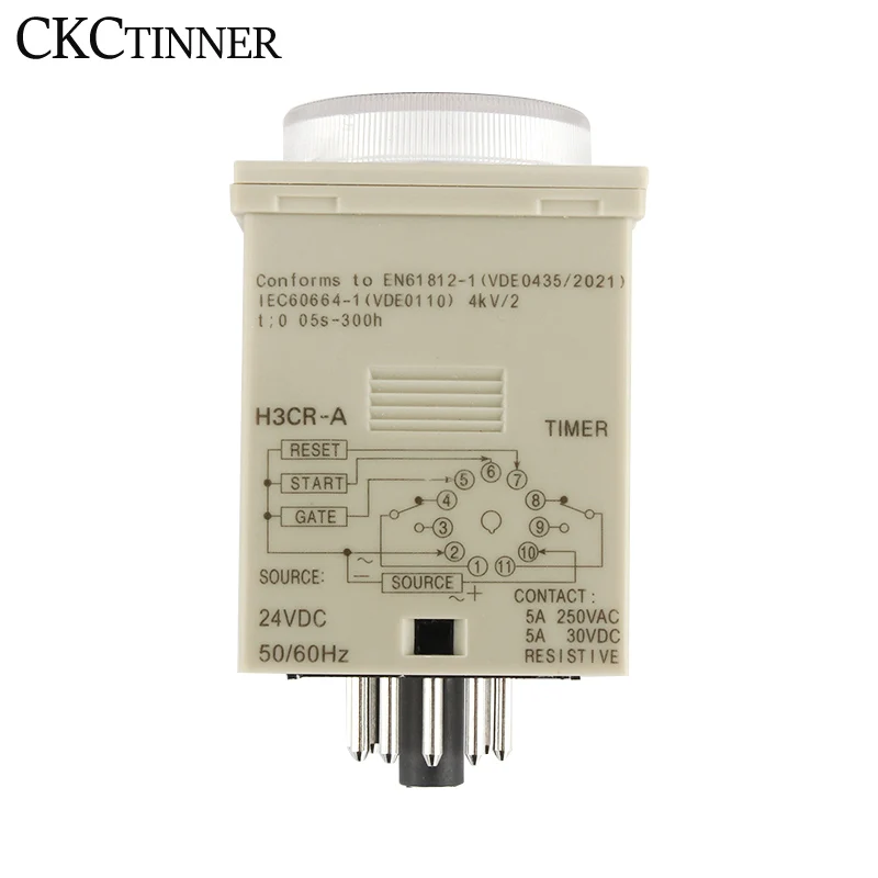 AC100-240V H3CR-A time relay 1.2s to 300h 50/60Hz 11PIN Power on and off cycle delay time relay 24V 12V with socket base PF113A