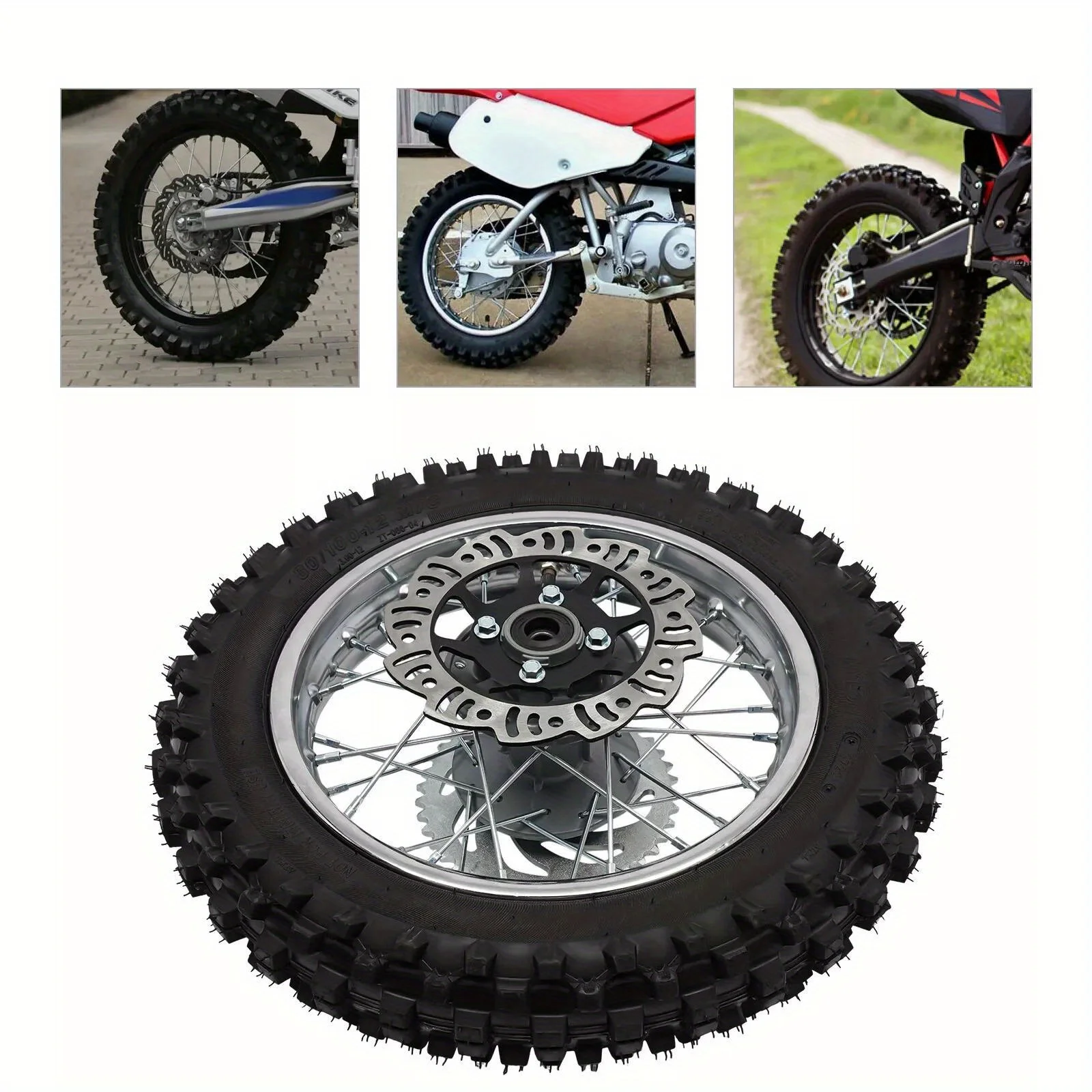 

12" Rear Wheel Tire Rim, 80/100-12 Dirt Bike Tire W/ 12mm Bearing, Bike Wheels Rim for Dirt Bikes Pit Bikes 50 70 90 110 140cc