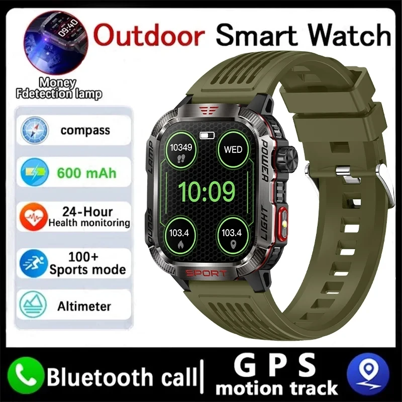 Outdoor Sports Compass SmartWatch Men Currency Detection Light Flashlight 600mAh Battery Waterproof Bluetooth Call Smart Watch