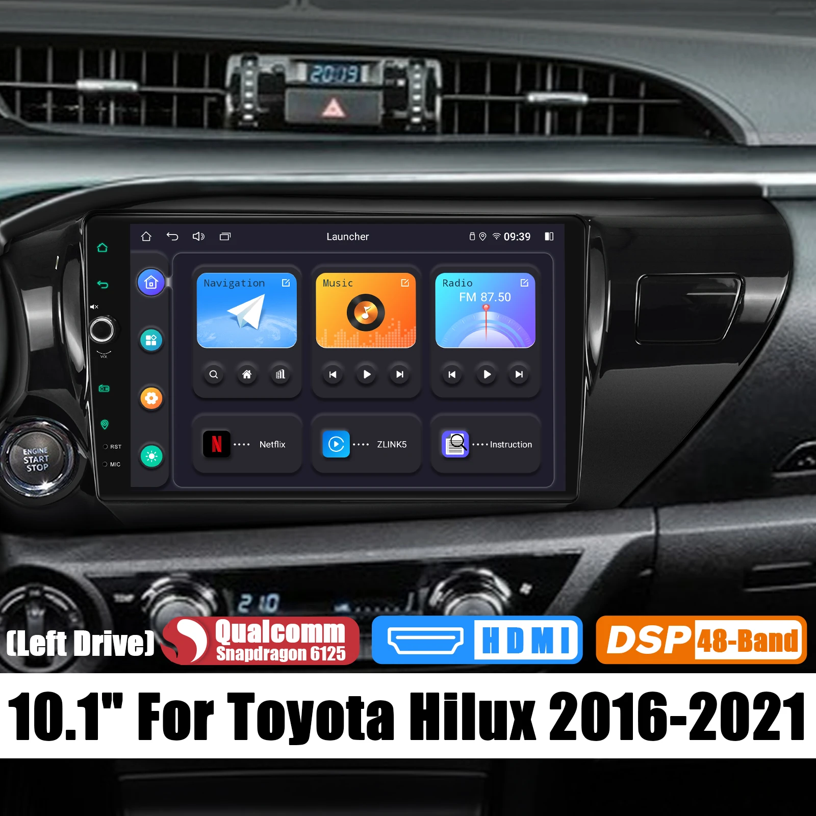 

10.1 Inch Apple Carplay Car Radio Stereo After-Market Replacement Multimedia Player For Toyota Hilux 2016-2021 With Android Auto