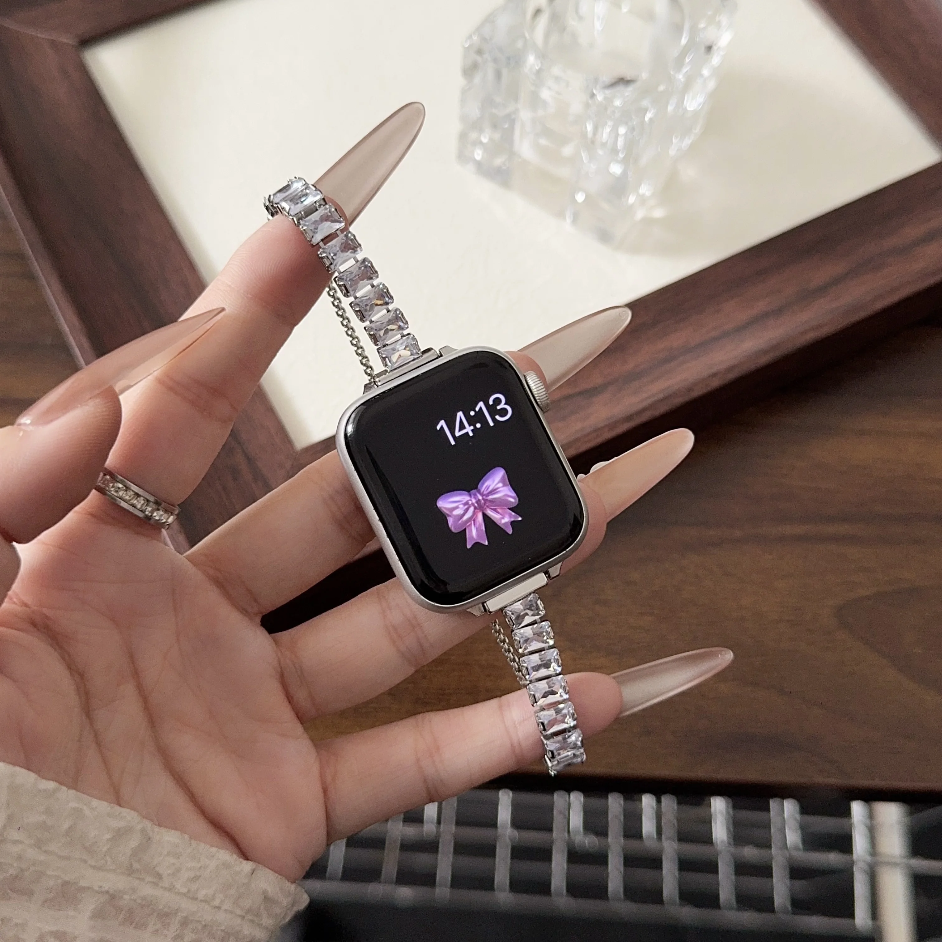 Funkelndes Quadratisches Strass-Metall-Uhrenarmband, Kompatibel mit 38-49mm iWatch Serie 1-10/Ultra/SE (Uhr Nicht Enthalten)
