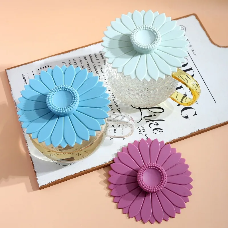 Creative Sunflower Silicone Cup Lid Dustproof Leakproof Cover for Tea Coffee Mug Glass Cup Home Kitchen Accessory Reusable