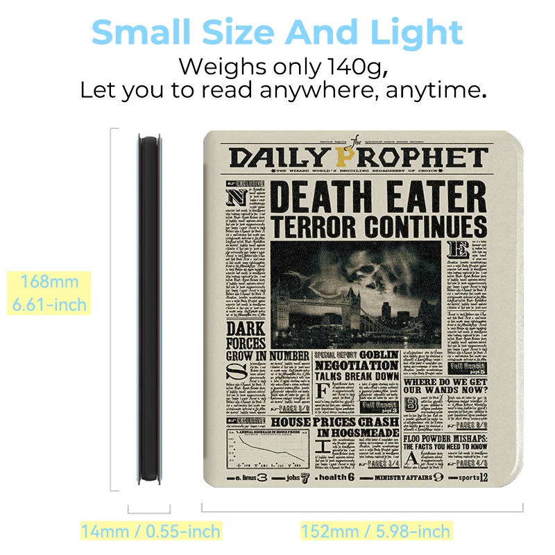 Twosheep 7-inch Case for Kobo Libra Colour and Kobo Libra2 Magnetic Flip Auto Sleep Wake TPU Soft Shell Cover Vintage Newspaper
