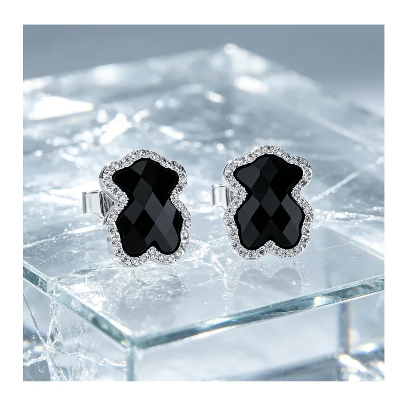 Crystal Halo Black Bear Stud Earrings — product information 1