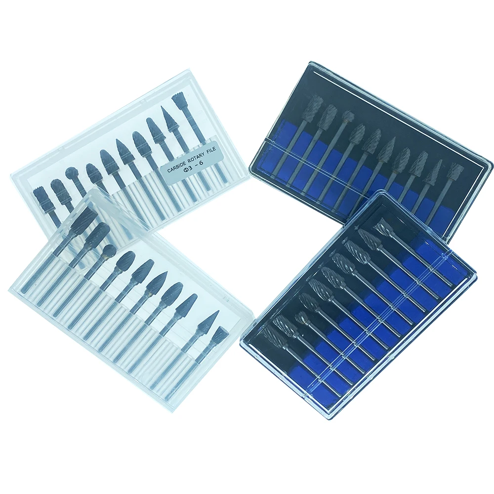 10PCS 3mm Shank 6mm Coarse Teeth Tungsten Carbide Rotary File Burr for Grinding Wood Aluminum Milling Cutter Woodworking Tools
