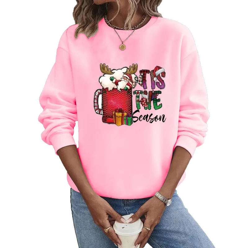 Felpa con cappuccio girocollo Stampa di lettere natalizie europee e americane Felpa nuovo stile Felpe Abbigliamento Streetwear Donna