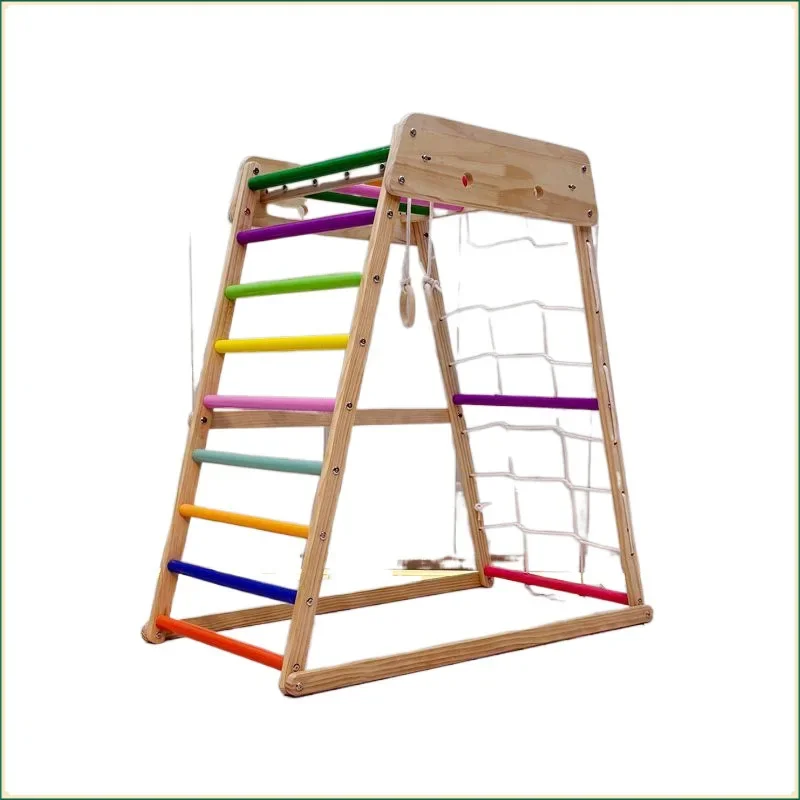 Solid wood children's climbing frame indoor household small family playground baby rock climbing slide swing combination