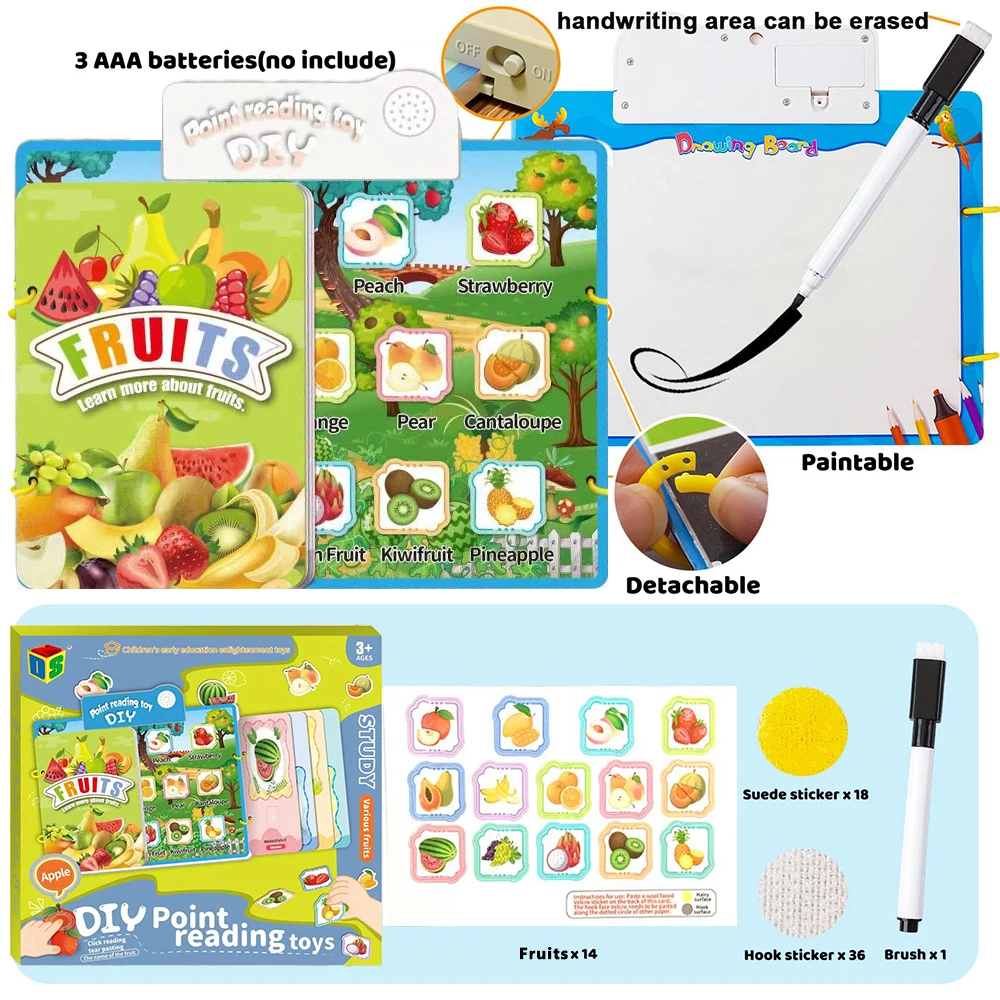 Livre roi althavec planche à dessin effaçable, correspondance des motifs, lecture ponctuelle, jouet d'apprentissage WagLearning, 3 en 1, 3-6 ans