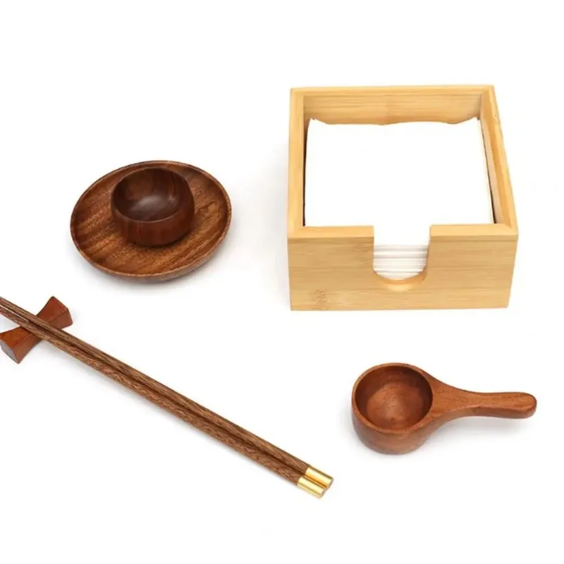 Wooden Napkin Holder Rustic Heavy Duty Square Countertop Tissue Box Restaurant Kitchen Napkin Dispenser Container Storage Box