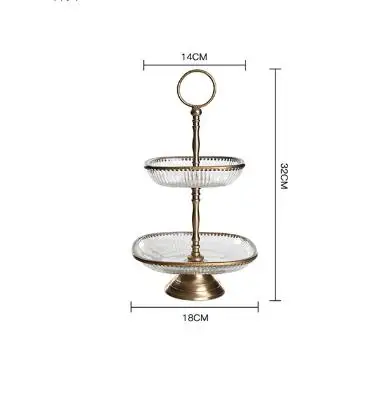 Two-tier Fruit Plate Brass Glass Bowl Cake Stand Snack Tray Dessert Decorative Dried Plates Dish