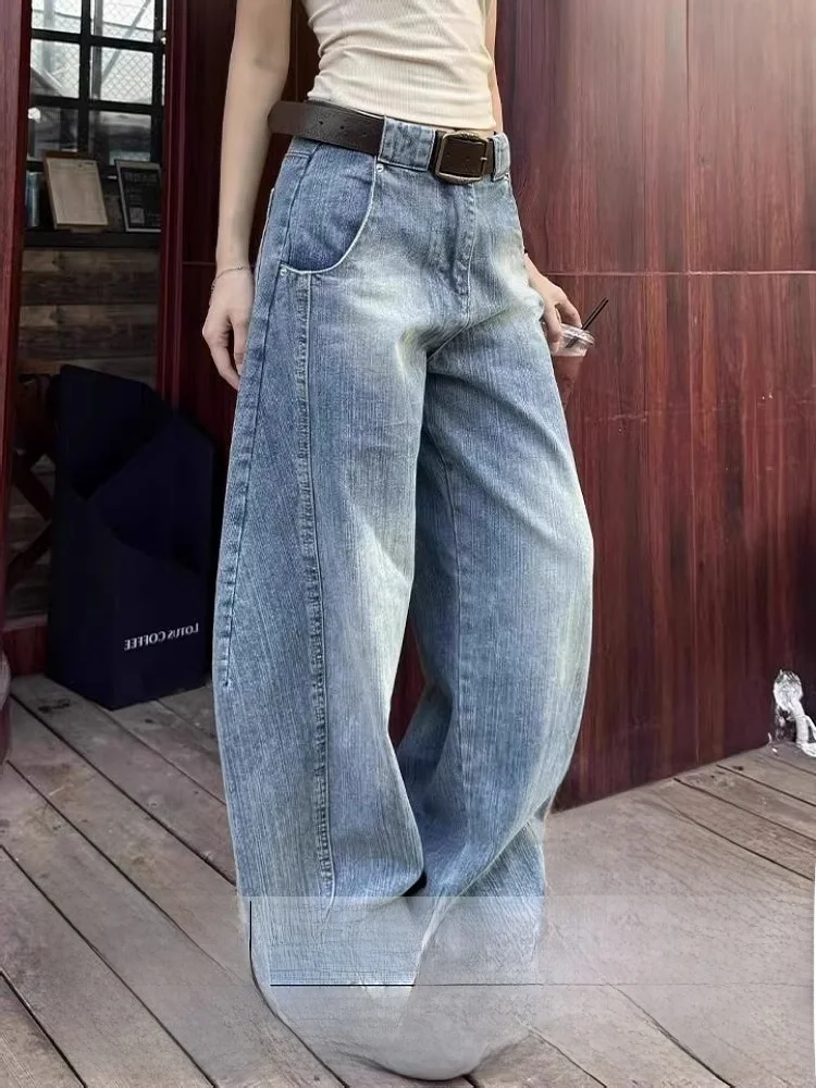 

plus Size American Retro Decomposition Knife Jeans Women High Street Loose Wide Leg Draping Long Trousers Casual Wear