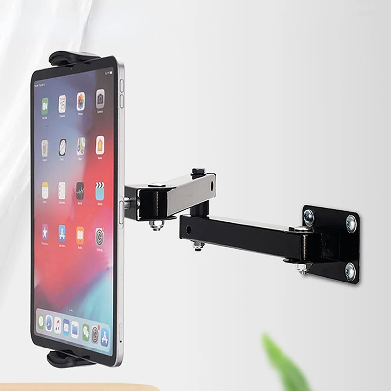 Wall Mount Tablet Stand Long Arm Stretchable Cell Phone Wall Holder Adjustable Metal Wall iPad Stand for iPhone iPad 4-13 inches