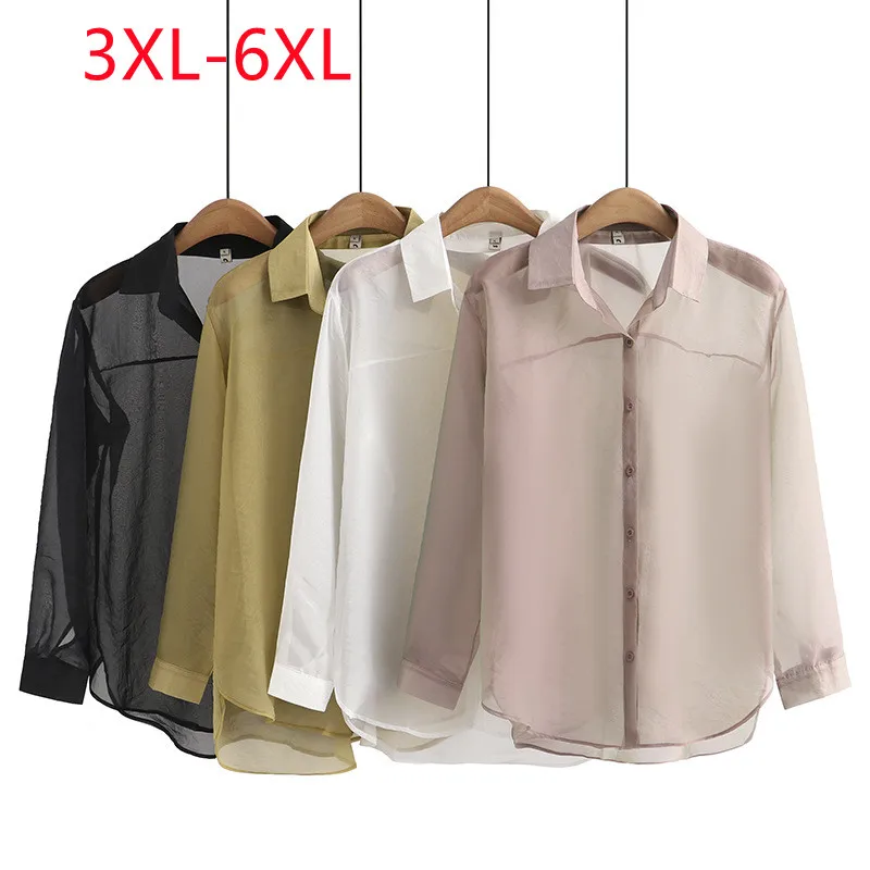 

New 2023 Ladies Spring Summer Plus Size Tops For Women Large Size Long Sleeve Button Sunscreen Shirt 3XL 4XL 5XL 6XL