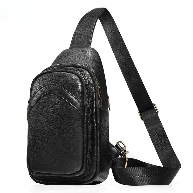 حقيبة صدر من الجلد الطبيعي للرجال، متعددة الجيوب، ذات سعة كبيرة، حقيبة صدر بسيطة عبر الجسم #5